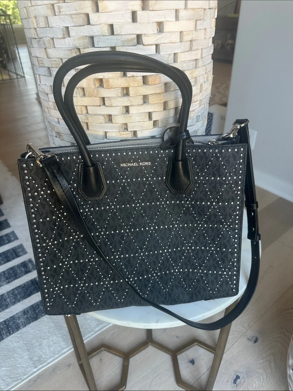 Michael Kors Black Studded Quilted Satchel
